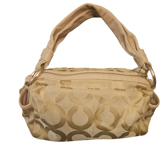 Coach Mini Satchel Handbag Khaki Signature Jacquard Leather Trim Purse C1433 - Picture 1 of 12